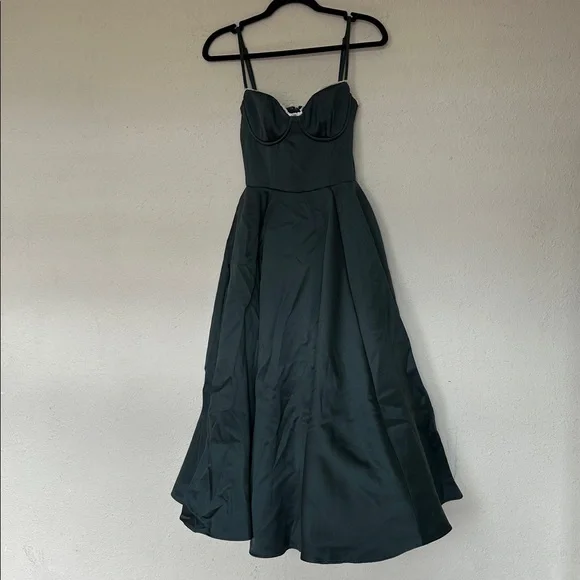 House of CB 'Mademoiselle' Forest Green Satin Tulle Midi Dress NWOT XS A-C